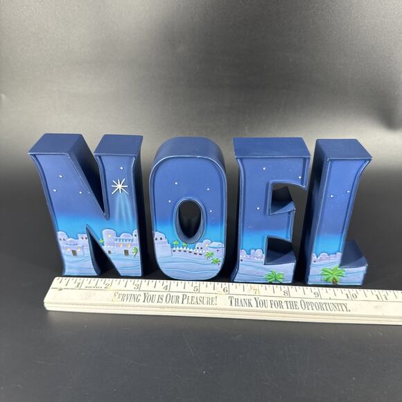 Vtg Abby Press Noel Nativity Scene Spellout Resin Christmas Holiday Decor Blue - Picture 3 of 10